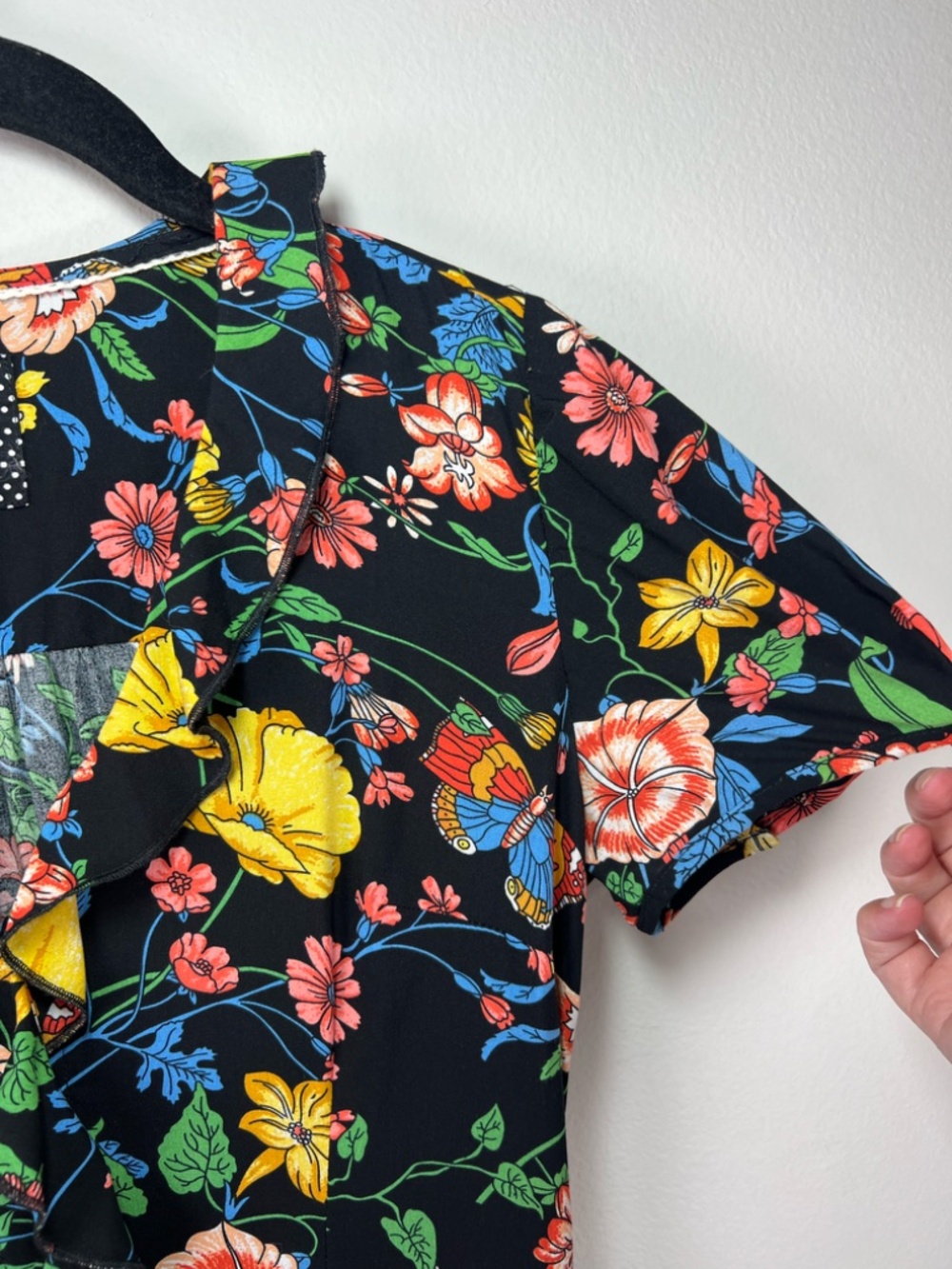 Anthropologie Maeve Bloedel Floral Dress Black Short Sleeves V-Neck Pockets Sz 0 - Picture 5 of 16
